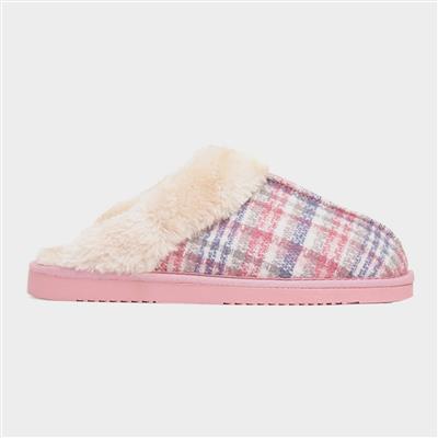 Thyme Pink Womens Tartan Mule Slipper