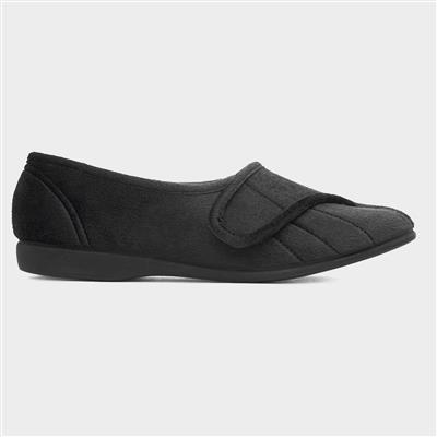 Audrey Womens Black Easy Fasten Slippers