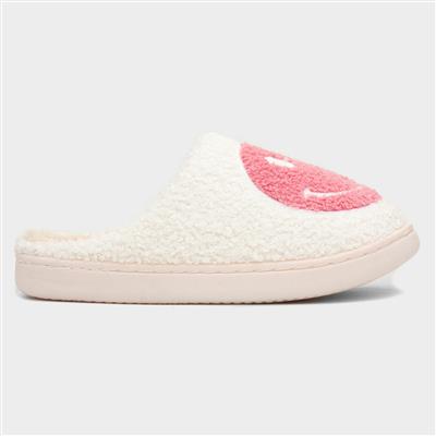 Womens Pink Happy Face Mule Slipper