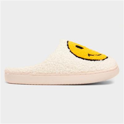 Womens Cream Yellow Happy Face Mule Slipper