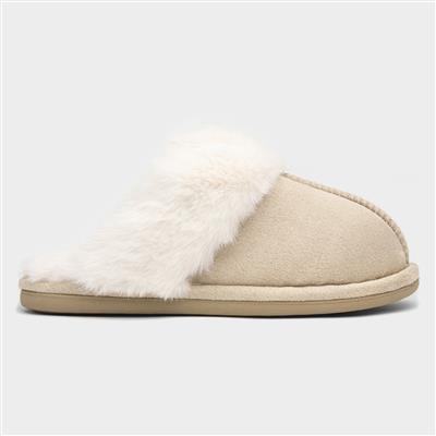 Womens Nude Faux Fur Lined Mule Slipper