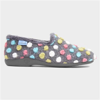 Helix Womens Grey Polka Dot Full Slipper