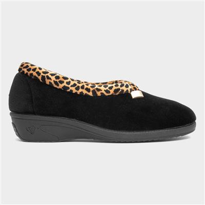 Paloma Womens Black Leopard Print Slippers