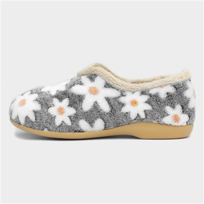 Lunar Daisy Womens Grey Full Slipper-699623 | Shoe Zone