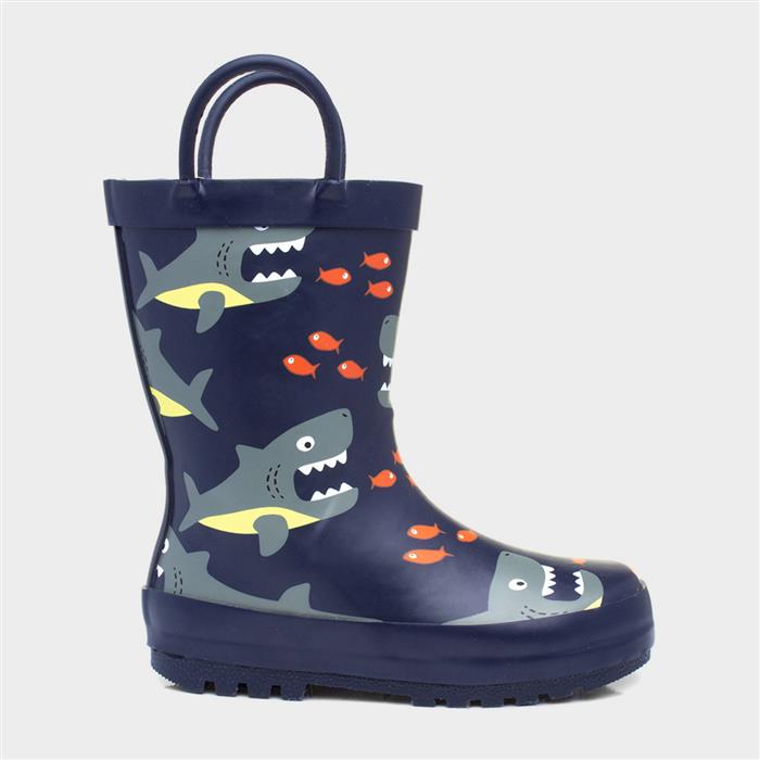 Kids Navy Shark Printed Welly-791023 | Shoe Zone