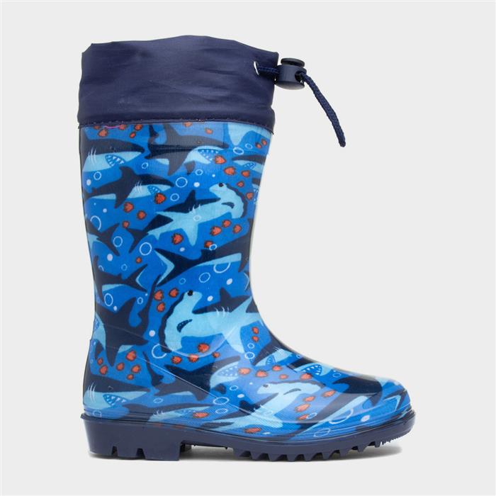 Kids Splash Navy Shark Welly-791055 | Shoe Zone