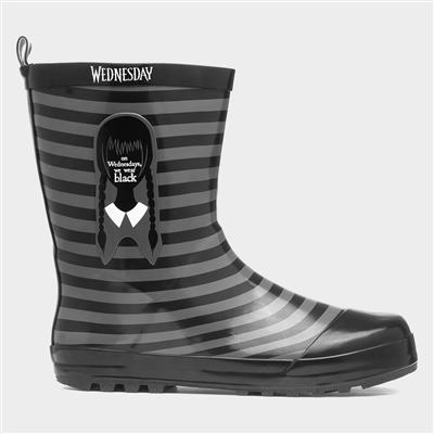 Kids Black & Grey Striped Welly