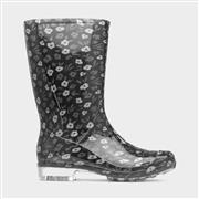 Haze Womens Black Flower Print Welly (Click For Details)