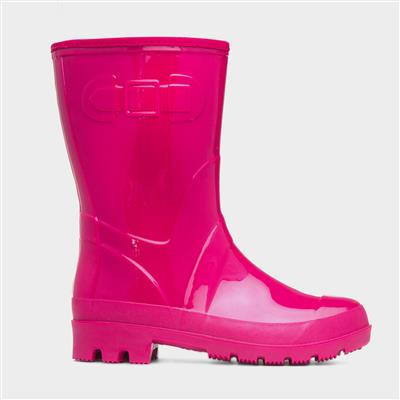 Rainstorm Womens Pink Patent Warm Lined Welly 79338 Shoe Zone