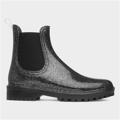 Gale Womens Black Glitter Chelsea Welly