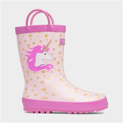 Puddle Kids Pink Unicorn Print Welly