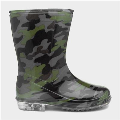 Tide Kids Black & Green Camouflage Welly