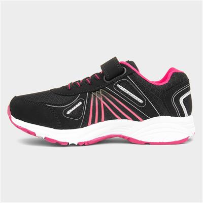 XL Yukon Kids Black & Pink Easy Fasten Trainer-80092 | Shoe Zone
