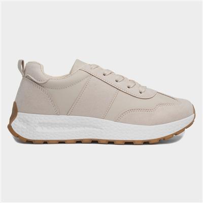 Bay Womens Beige Lace Up Trainer