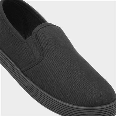 Walkright Tweed Kids Slip On Plimsoll in Black-81278 | Shoe Zone