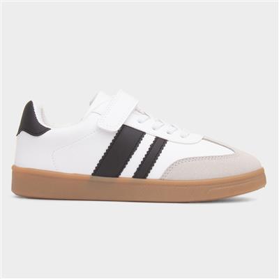 Timor Kids White & Black Easy Fasten Trainer