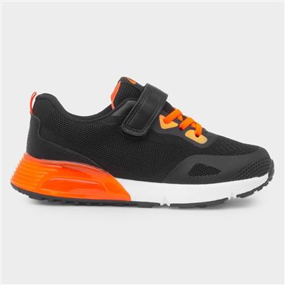 Gambia Kids Black & Orange Easy Fasten Trainer