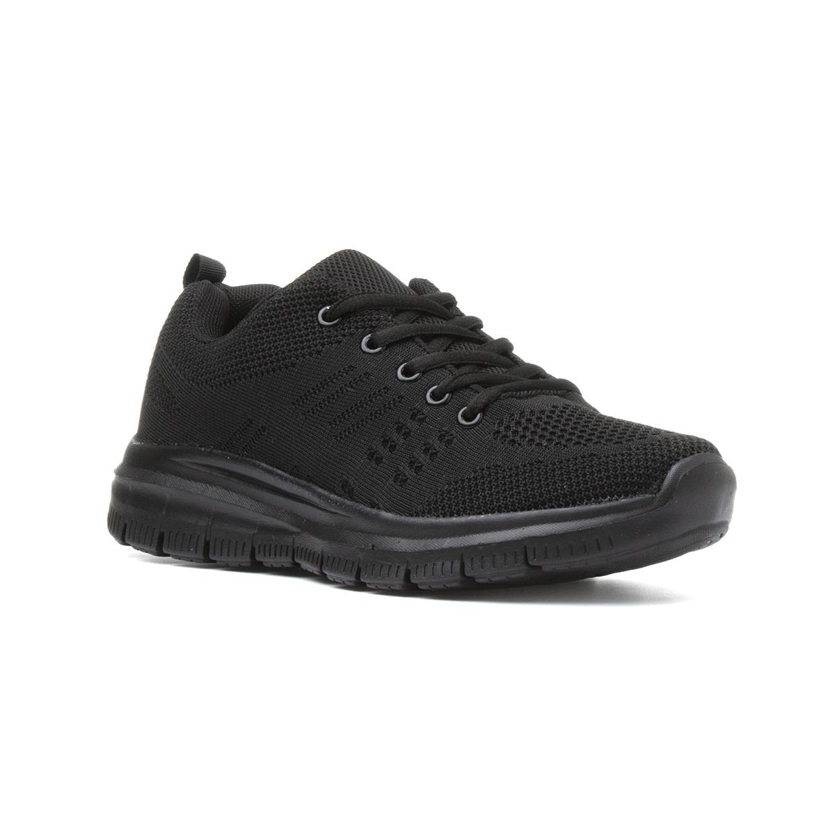 Womens Black Lace Up Flat Trainer-84072 | Shoe Zone