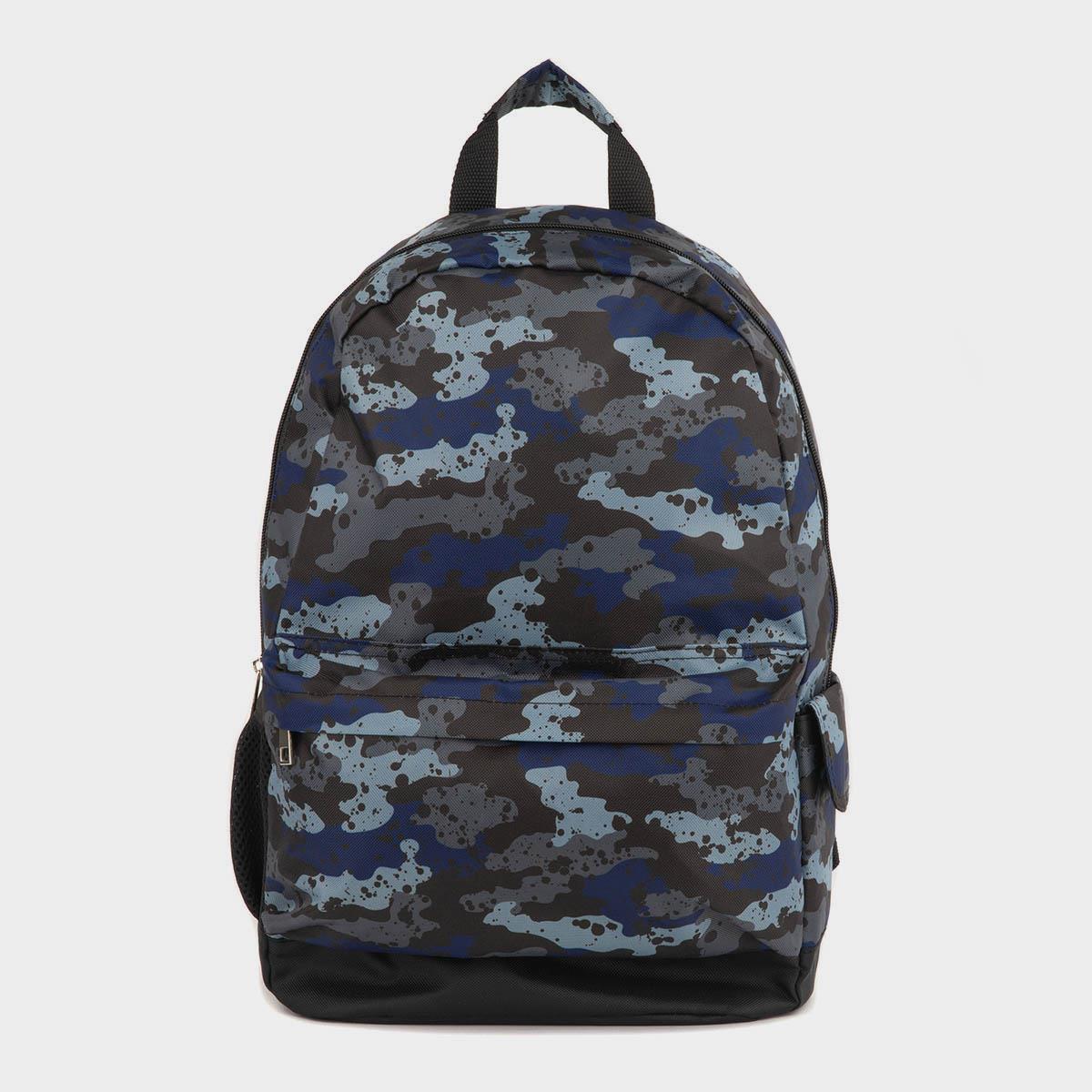 XL Morley Blue Grey and Black Camo Backpack-904026 | Shoe Zone