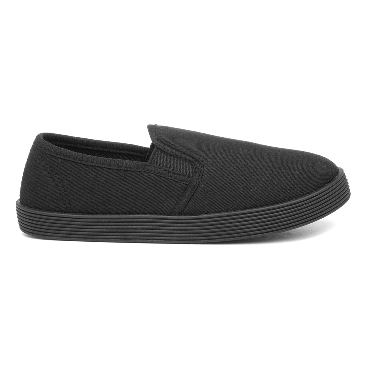 XL Tweed Kids Slip On Black Plimsoll