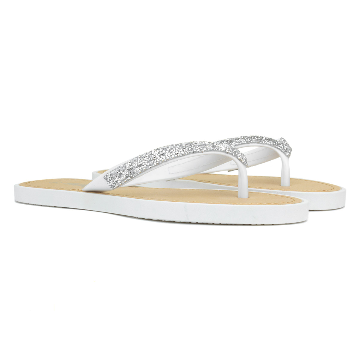 Lilley Skye Womens White Diamante Toe Post Sandal