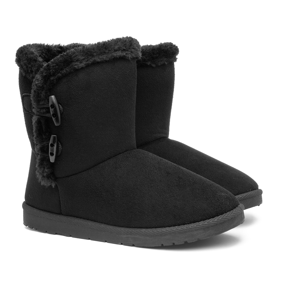 Lilley Womens Faux Fur Trim Pull On Boot in Black