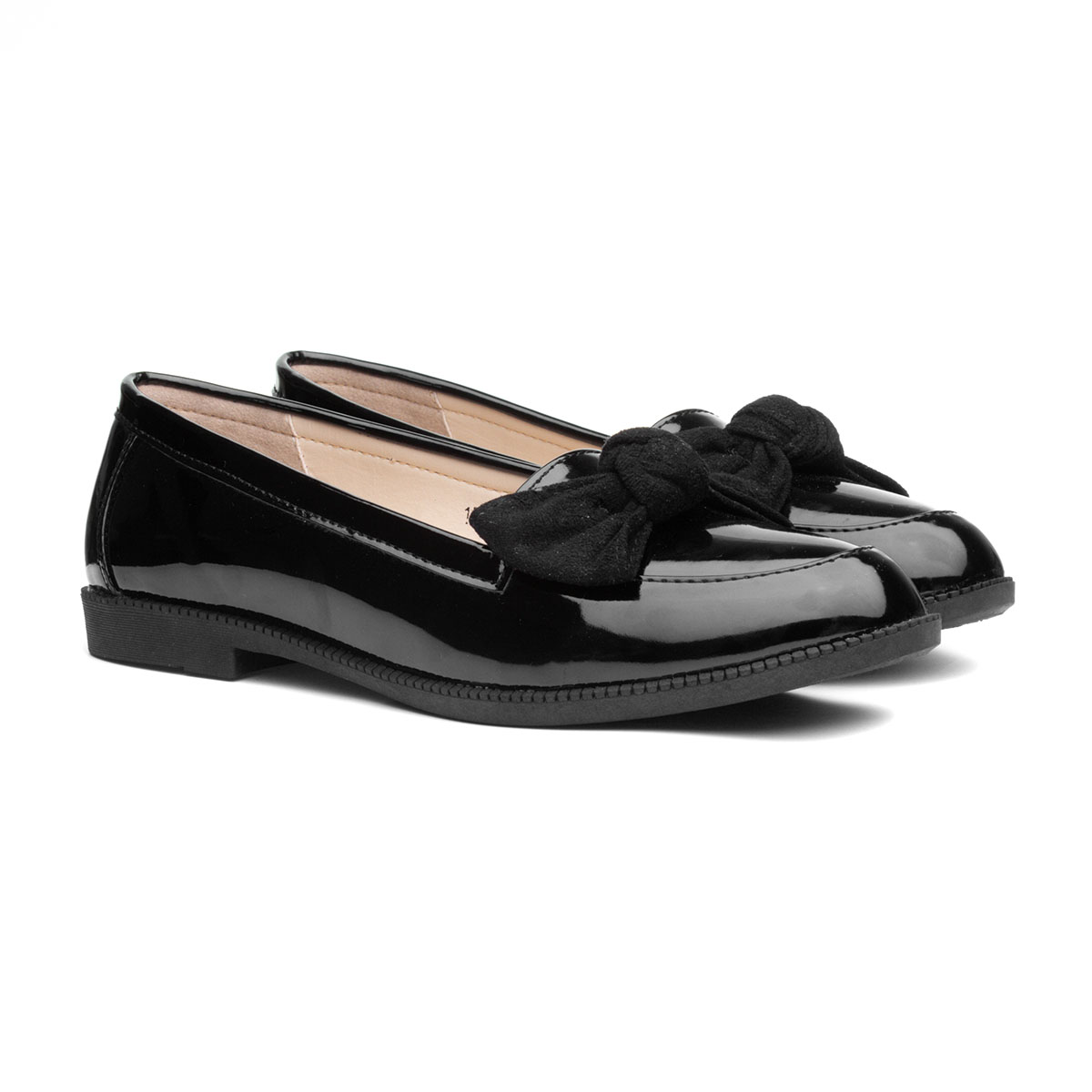 Lilley Womens Black Patent Loafer with Bow