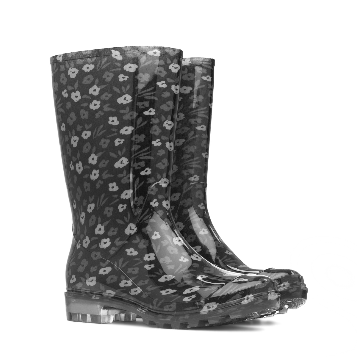 Haze Womens Black Flower Print Welly