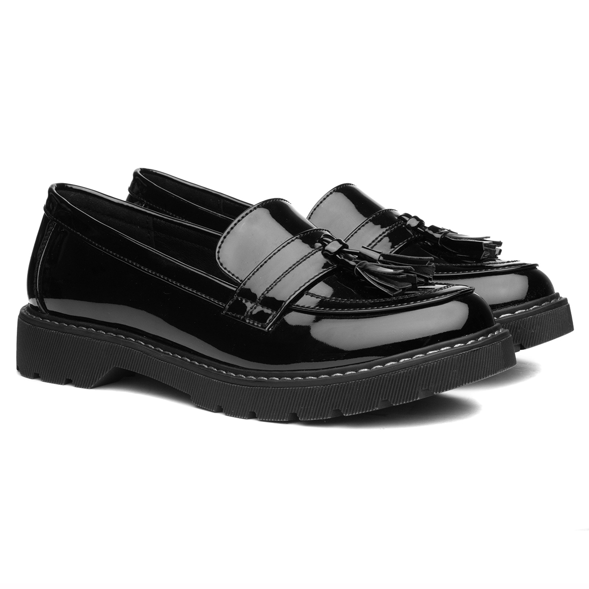 Lilley Angel Womens Black Patent Tassel Loafer