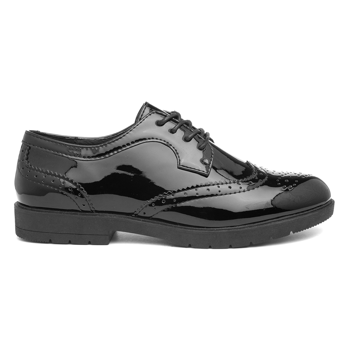 Lilley Womens Black Patent Lace Up Brogue Shoe