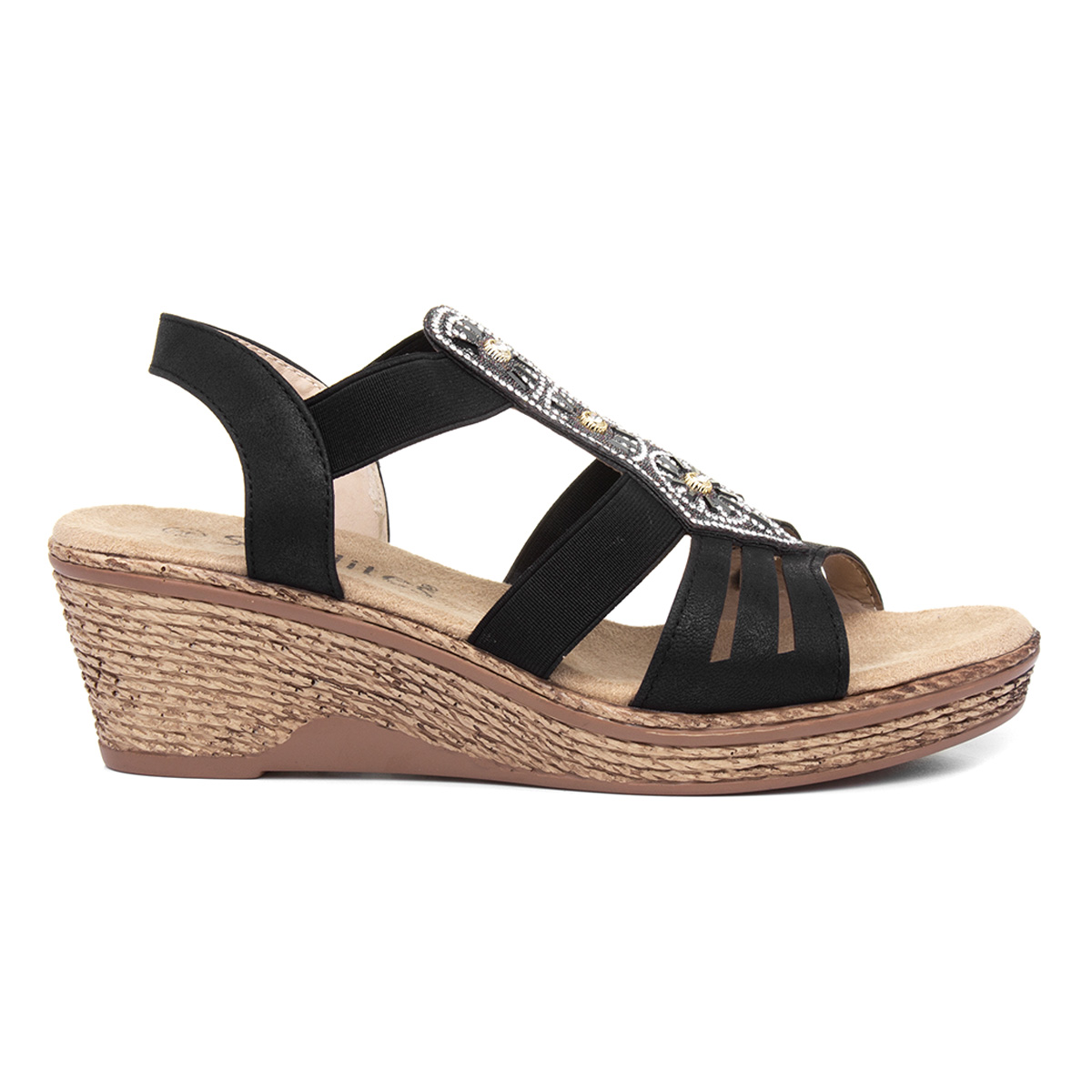 Softlites Sharon Womens Black Slip On Wedge Sandal