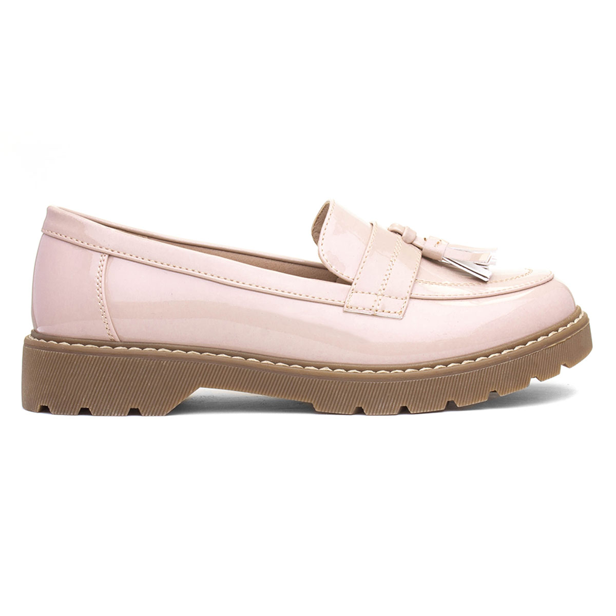 Lilley Angel Womens Nude Patent Tassel Loafer 